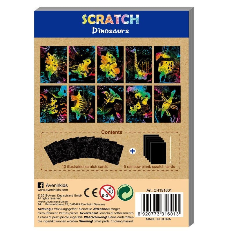 Scratch Book Dinosaurs with 15 pages for kids to create colorful art using a special scratching tool; portable and fun!