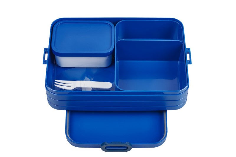 Large Bento Box with multiple compartments, microwave-safe trays, BPA-free materials, and a quirky design for versatile meals.