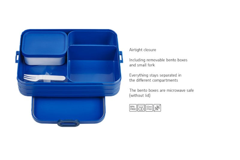 Large Bento Box with multiple compartments, microwave-safe trays, and BPA-free materials for organized meals on the go.