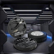24-piece tool kit in a unique wheel-shaped case, perfect for DIY projects and portable convenience.