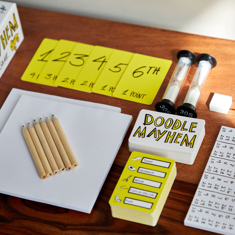 Fast-paced drawing game Doodle Mayhem, designed for quick sketches and team guessing, perfect for parties and family fun.