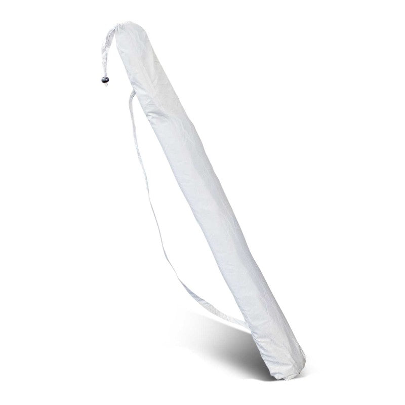 Large beach umbrella with UPF 50+ protection, showerproof canopy, sturdy frame, and portable carry case for sunny outings.