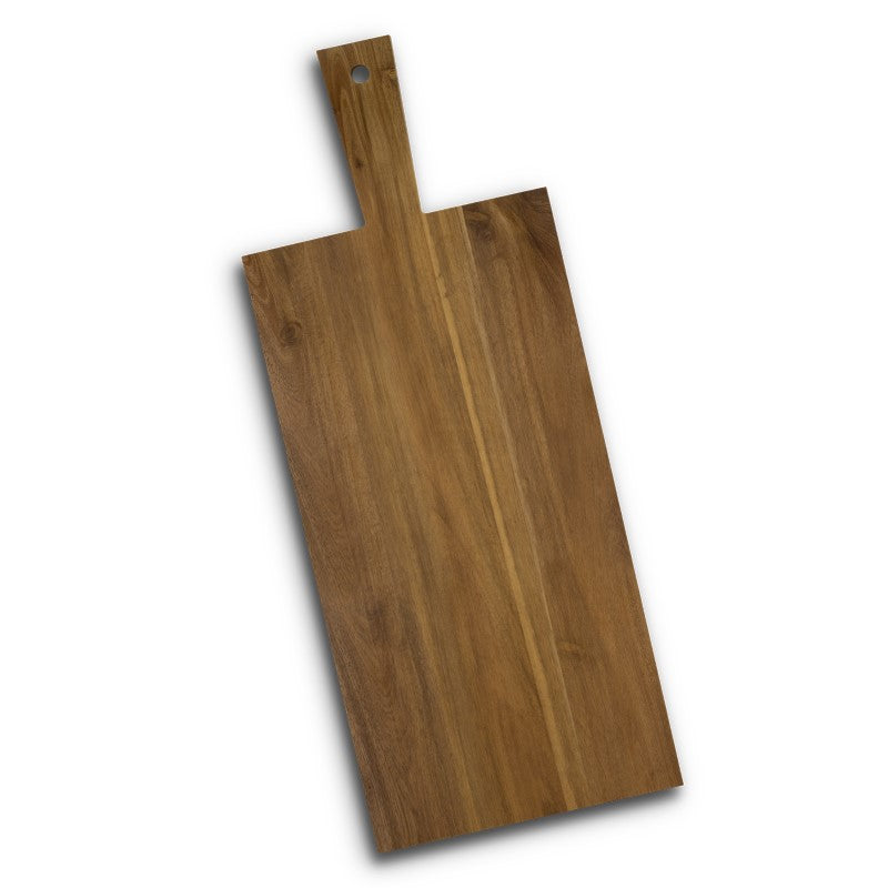 Large acacia wood grazing board, perfect for charcuterie and appetizers, featuring an elegant design for hosting.
