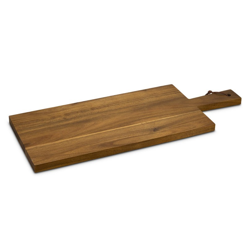 Large Acacia wood grazing board, ideal for serving charcuterie and appetizers, presented in a natural gift box.