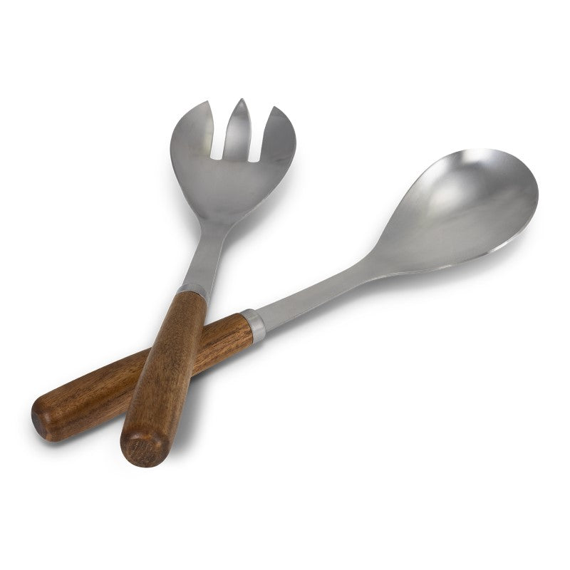 Chic Salad Server Set with Acacia wooden handles and stainless steel utensils, perfect for stylish and functional serving.