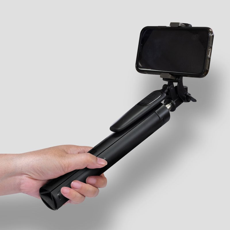 Universal selfie stick and tripod with 360-degree rotation, 150cm extension, and Bluetooth remote for versatile photography.
