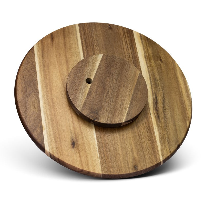 Elegant 360-degree rotating lazy Susan made of premium acacia wood, perfect for sharing appetizers at any gathering.