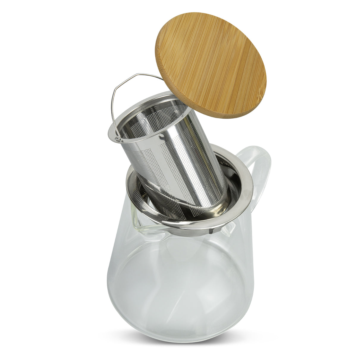 Elegant Infuser Teapot with stainless steel infuser, bamboo lid, and 460ml capacity for single or double servings.