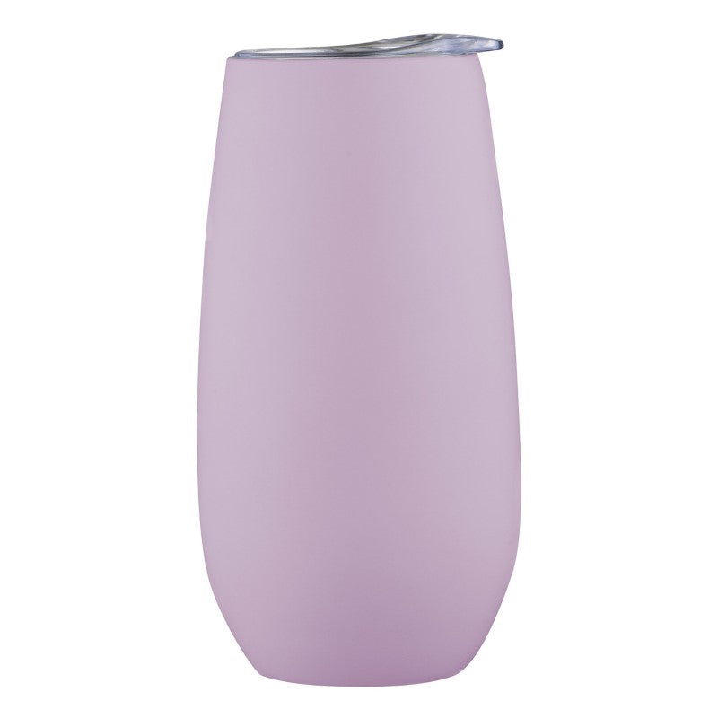 Pink double wall insulated champagne tumbler, 180ml, stainless steel, perfect for maintaining drink temperature and preventing spills.