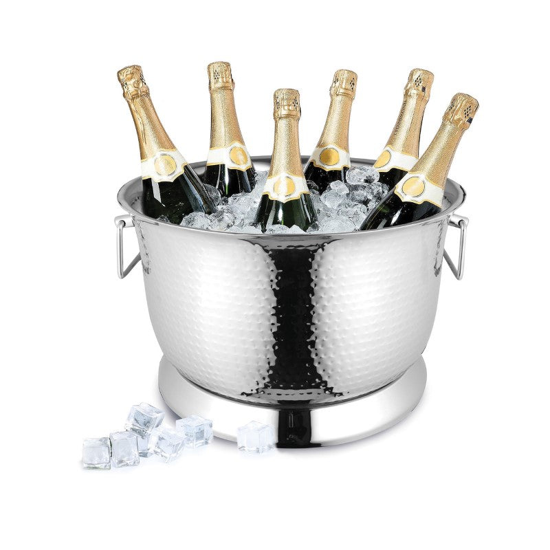 Elegant double wall stainless steel party tub with hammered finish for cooling beverages, perfect for gatherings and events.