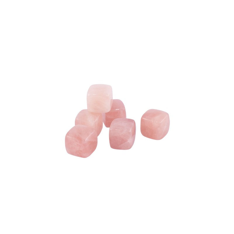 Elegant rose quartz gin and wine stones for chilling drinks without dilution, packed in a luxurious velvet pouch.