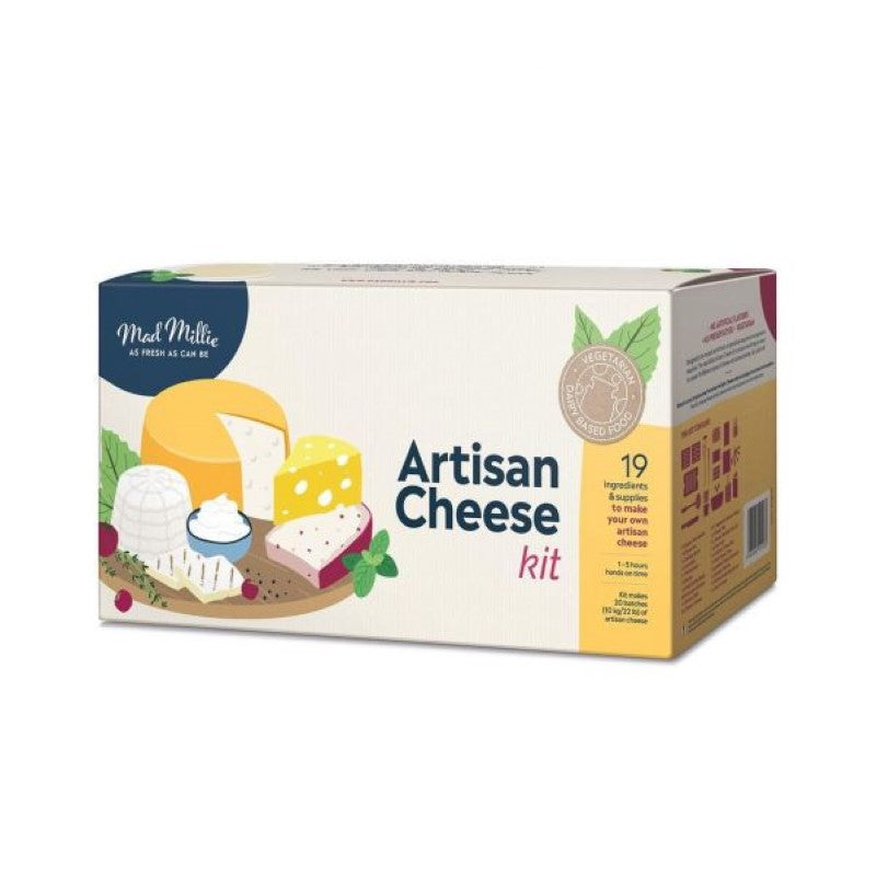 Artisan Cheese Making Kit for crafting a variety of fresh and aged cheeses at home, includes cultures and cheese press.