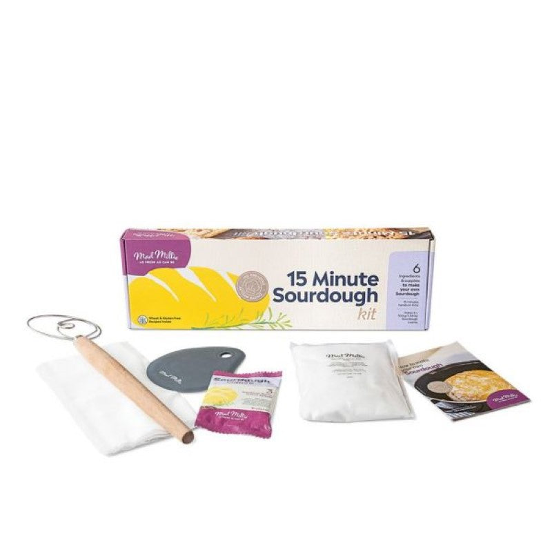 Sourdough Making Kit with tools and ingredients for crafting artisan bread at home with ease.