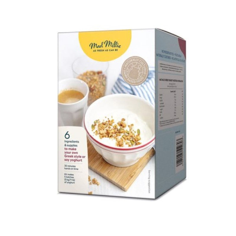 Mad Millie Greek Yoghurt Making Kit for crafting rich yogurt at home with cultures and tools included.