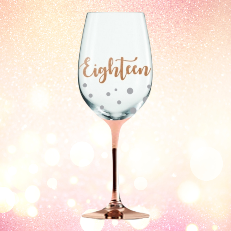18th Birthday Rose Gold Stem Wine Glass Wishbox NZ WishBox