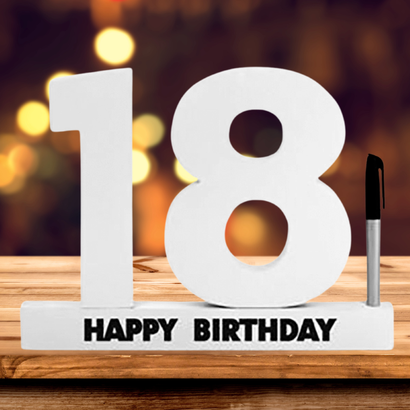 Elegant 18th birthday signature block and pen set for heartfelt messages, beautifully packaged keepsake for memorable celebrations.
