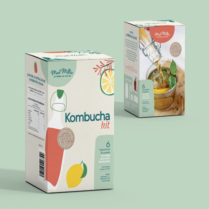 Kombucha Making Kit: Includes SCOBY, jar, lid, thermometer, and guide for brewing homemade fizzy kombucha.