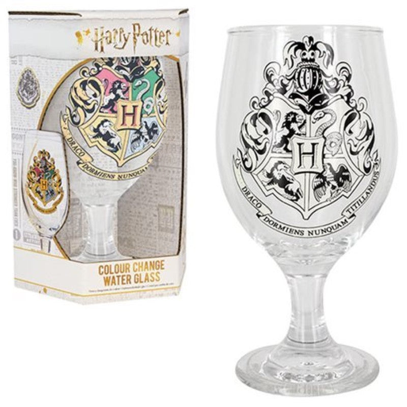 Hogwarts Colour Change Water Glass featuring the crest and color-changing effect with each cold beverage.