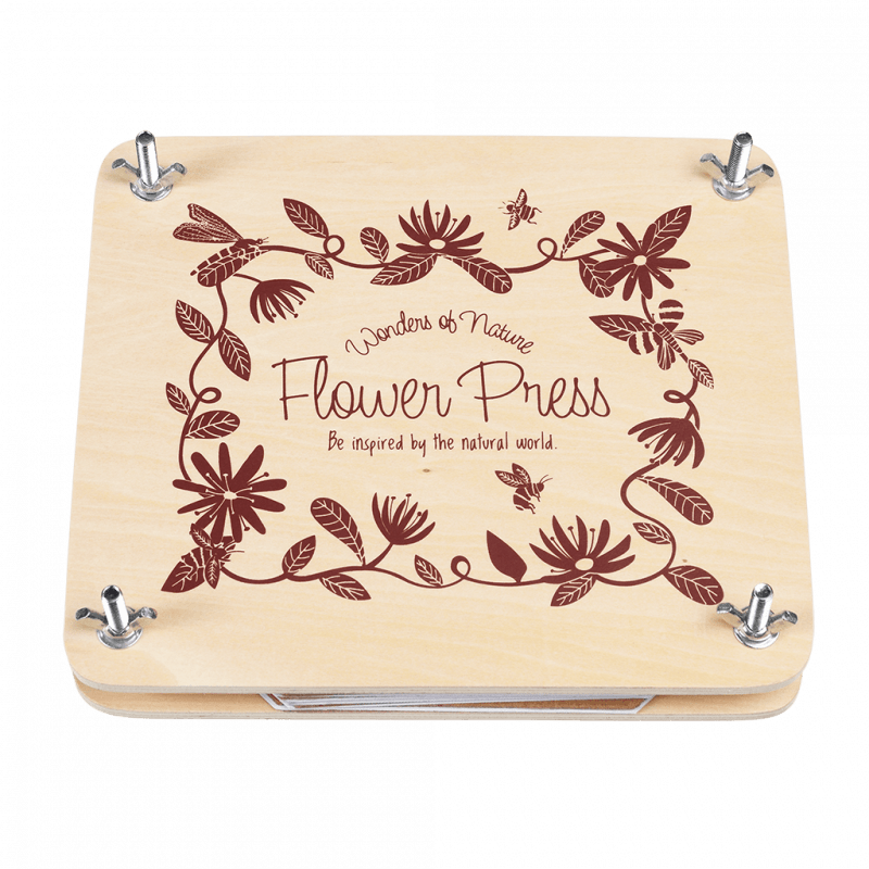 Elegant wooden flower press for preserving blooms, includes accessories for crafting and creating timeless floral art.