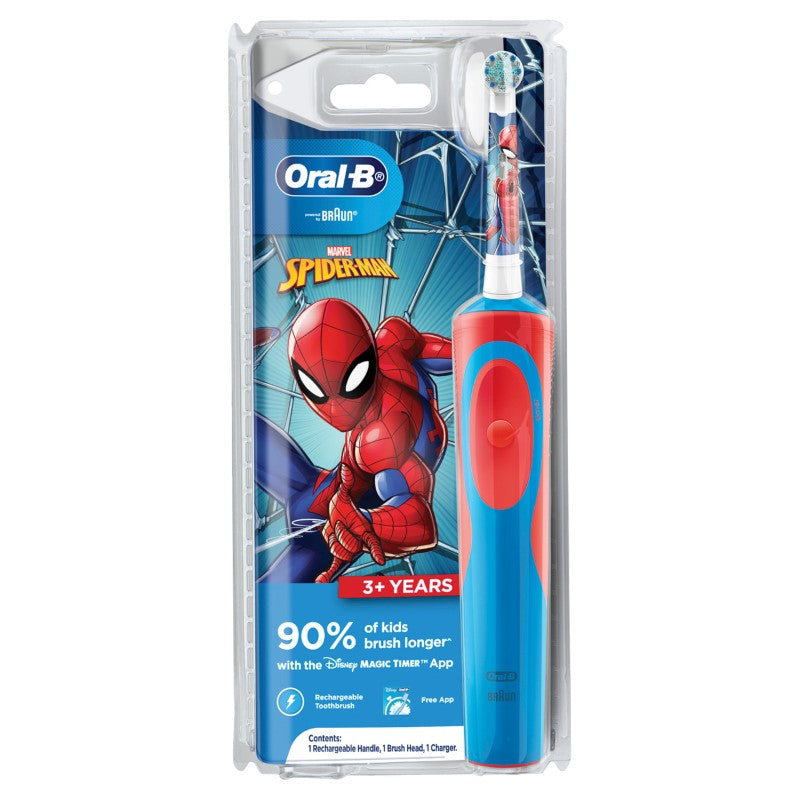 Spiderman Kids Electric Toothbrush with soft bristles and app for fun, effective brushing for children aged 3 and up.