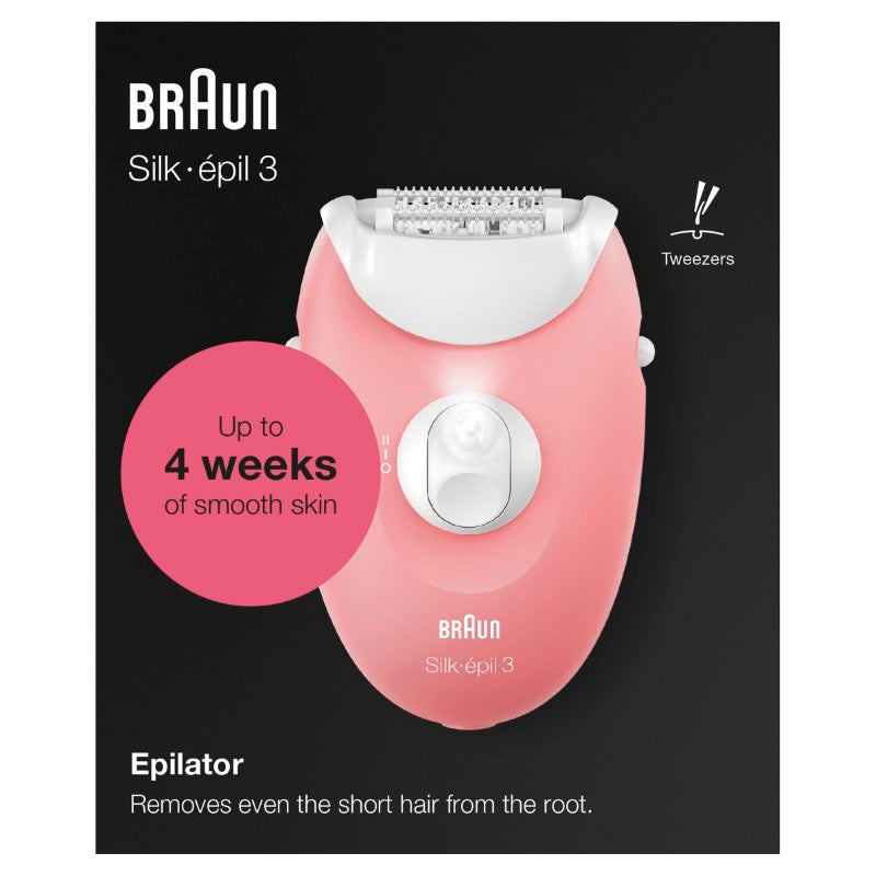 Braun Silk-epil 3-176 Epilator Hair Remover for efficient, root-level hair removal with massage rollers and Smart Light technology.