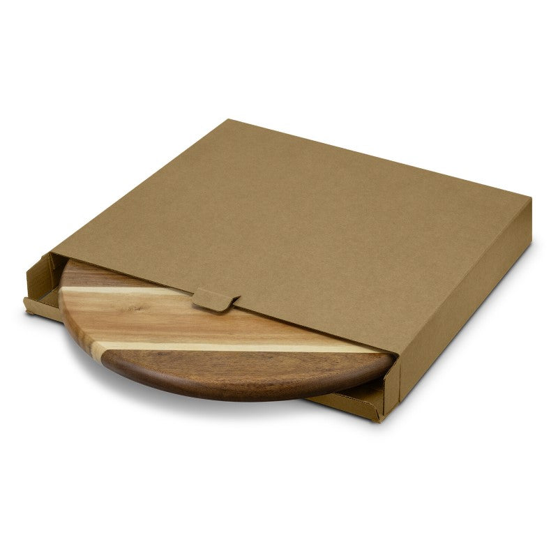 Elegant acacia wood 360-degree rotating lazy Susan, perfect for sharing snacks at gatherings in a charming gift box.