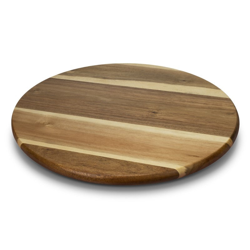 Elegant acacia wood lazy Susan rotating smoothly for sharing appetizers, perfect for enhancing entertaining experiences.