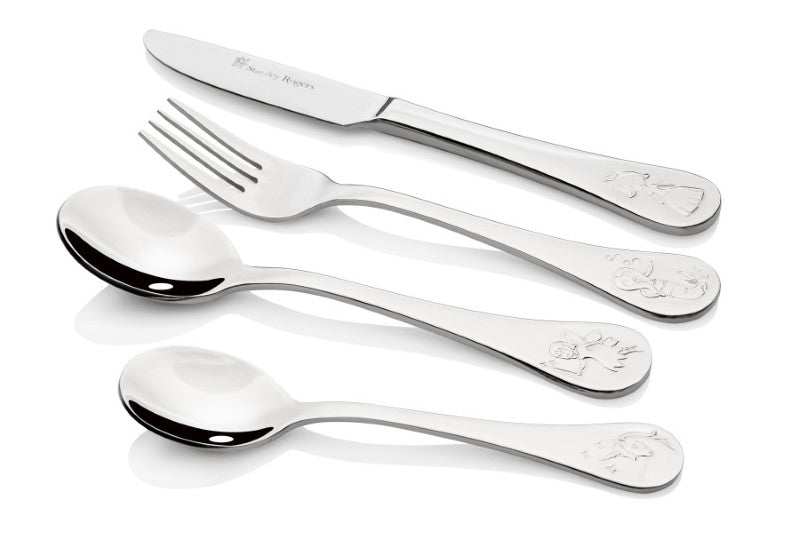 Children's Fairy Tale Cutlery Set featuring princess, mermaid, fairy, and unicorn designs for magical mealtimes.