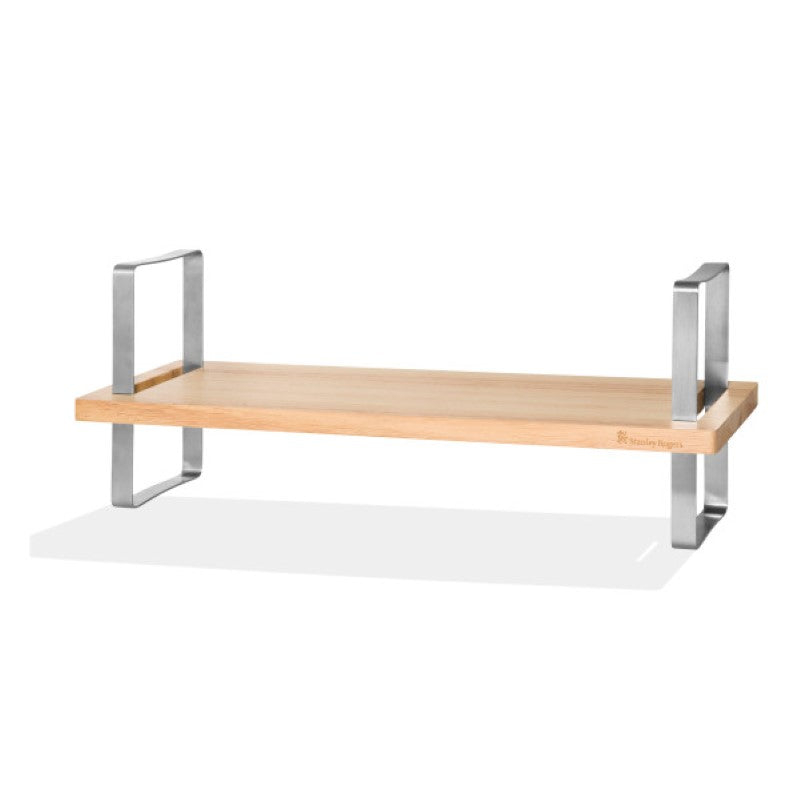 Elegant multi-height serving board with adjustable legs and sleek stainless steel finish, perfect for stylish food presentation.