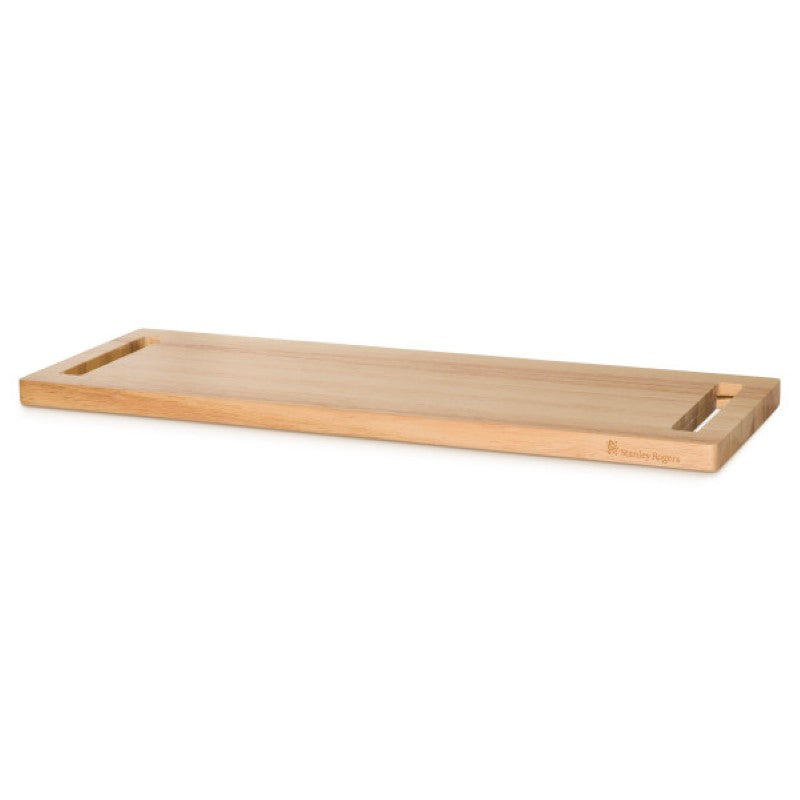 Multi-height serving board with adjustable positions, sleek stainless steel legs, perfect for stylish dining presentations.