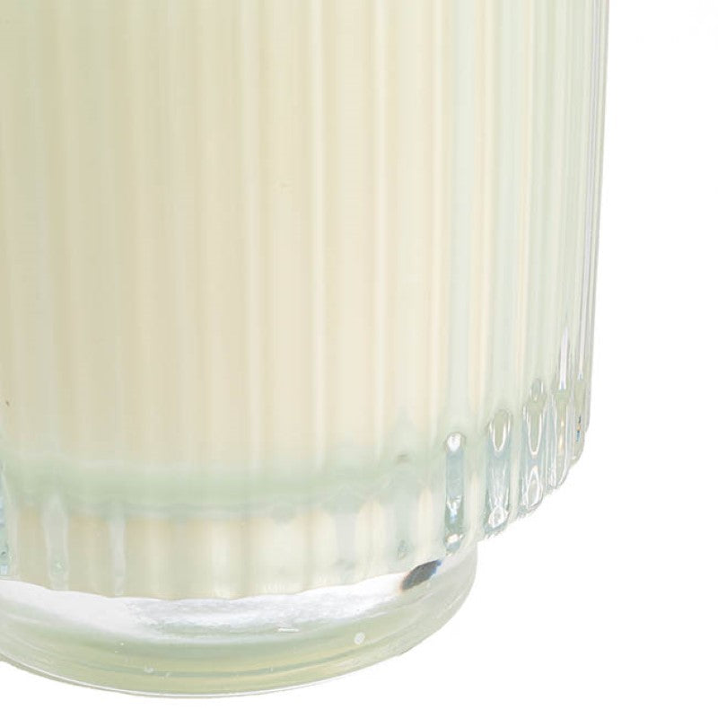 Scented Gardenia Candle in elegant ripple-patterned glass, offering 30 hours of soothing floral fragrance for any home.
