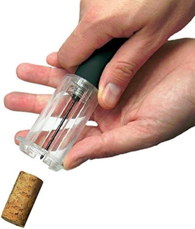Air Corkscrew Set featuring a corkscrew, foil cutter, and vacuum stopper for effortless wine opening and preservation.