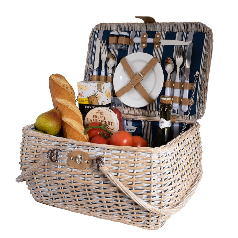 4 Person Picnic Basket - Hampton with insulated compartment, cutlery, and melamine plates for stylish outdoor dining.