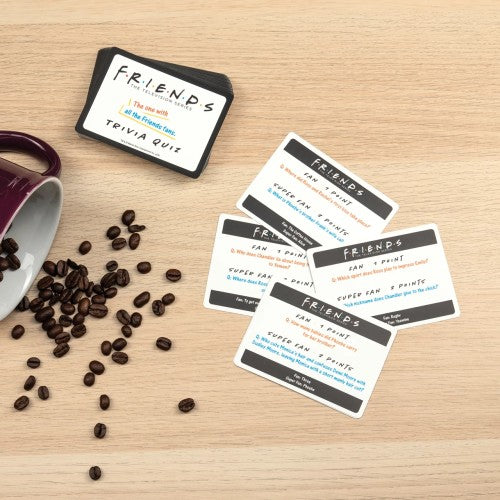 Friends Trivia Game - 2nd Edition, featuring iconic characters and 200+ questions for fans to enjoy at game nights.