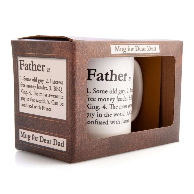 Ceramic mug featuring "Embarrassingly Awesome Dad" slogan, perfect for quirky fathers who enjoy their favorite beverages.