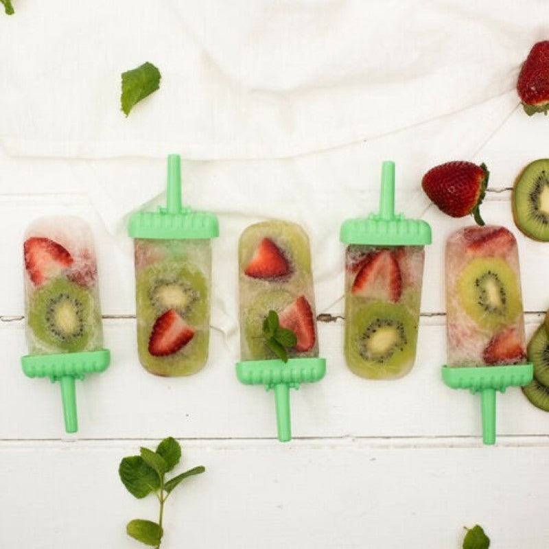 Avanti Groovy Ice Block Mould Set with 6 BPA-free silicone moulds and green handles for easy popsicle making.