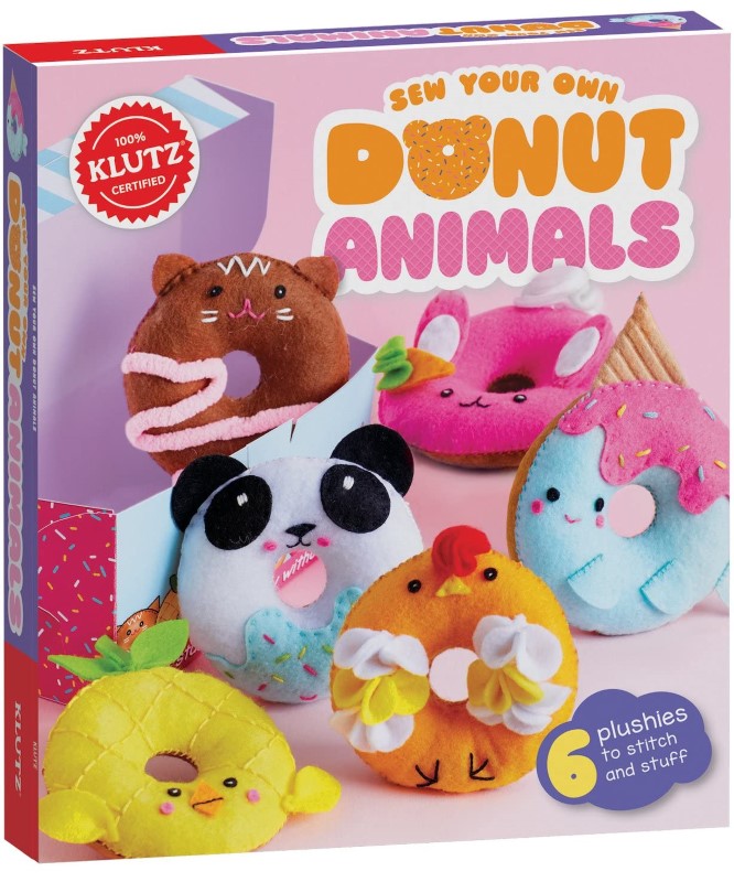 Craft Plush Making Kit featuring adorable donut animals, complete with pre-cut felt, stuffing, and a stylish storage box.