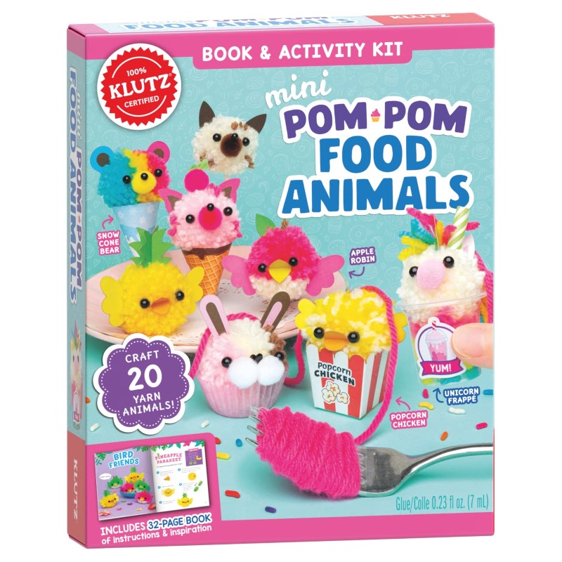Craft Animal Pom Poms kit for making soft, customizable pom-pom animals, suitable for ages 8 and up.