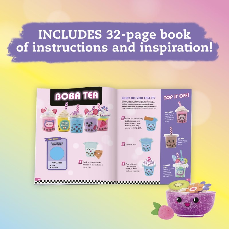 Craft Clay Moulding Kit for creating fun boba tea and milkshake designs with realistic beads and whipped cream clay.