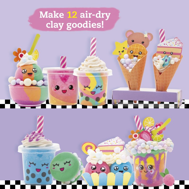 Colorful clay moulding kit featuring boba tea and milkshake designs with realistic beads and whipped cream clay for creative fun.