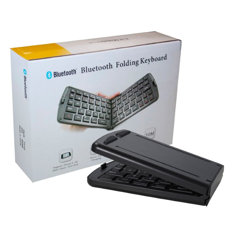 Portable Bluetooth Folding Keyboard in sleek design, ideal for travel and remote work, offers full-size typing functionality.