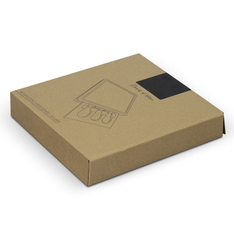 Square bamboo cheese board with 3 essential tools, perfect for elegant cheese platters and gatherings.