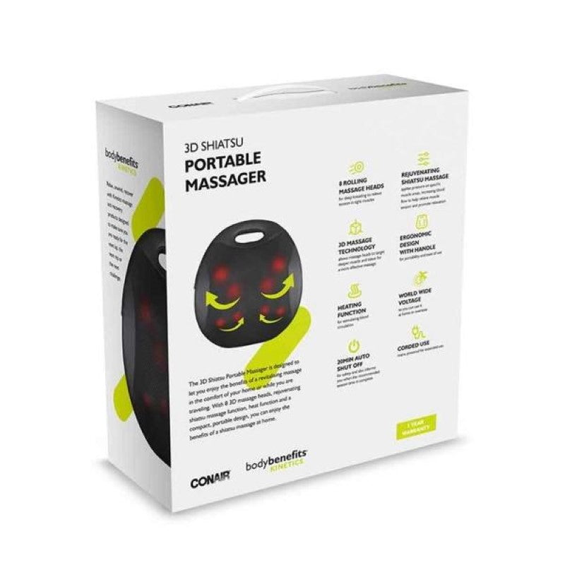 Portable Massager with 8 rolling massage heads, 3D technology, and heating function for ultimate relaxation on the go.