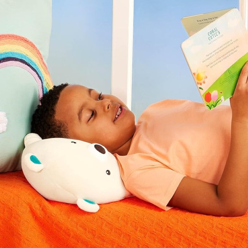 Plush Billie Bear, a soft, squishy polar bear toy perfect for cuddles, playtime, and easy cleaning for all ages.