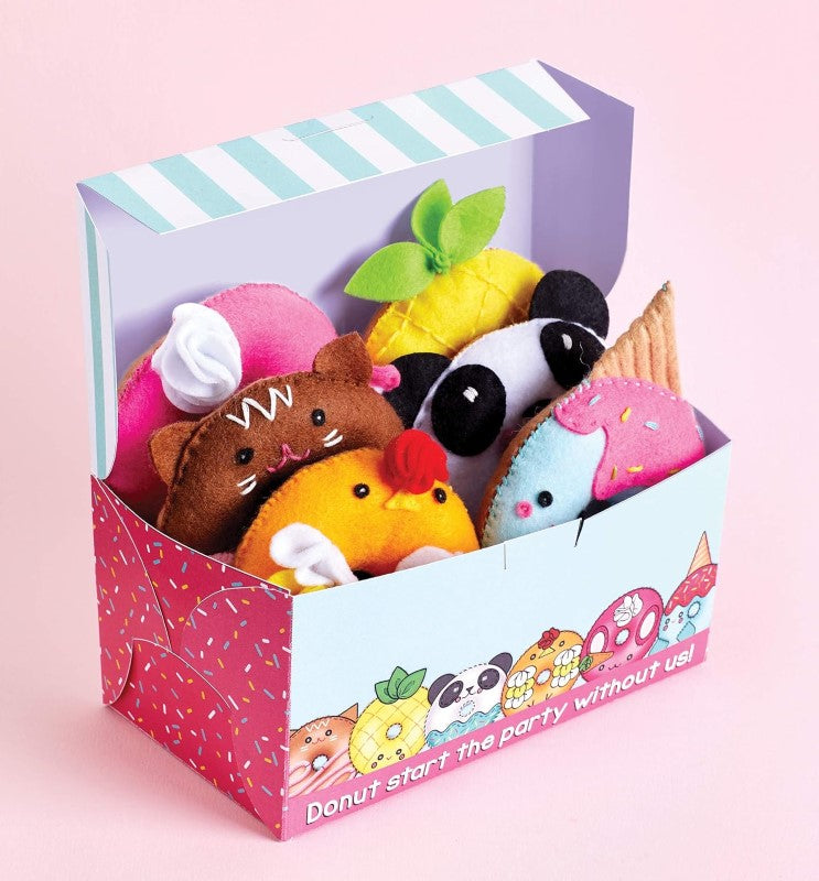 "Colorful Craft Plush Making Kit for creating adorable animal-themed donut plushies with easy instructions and all materials included."