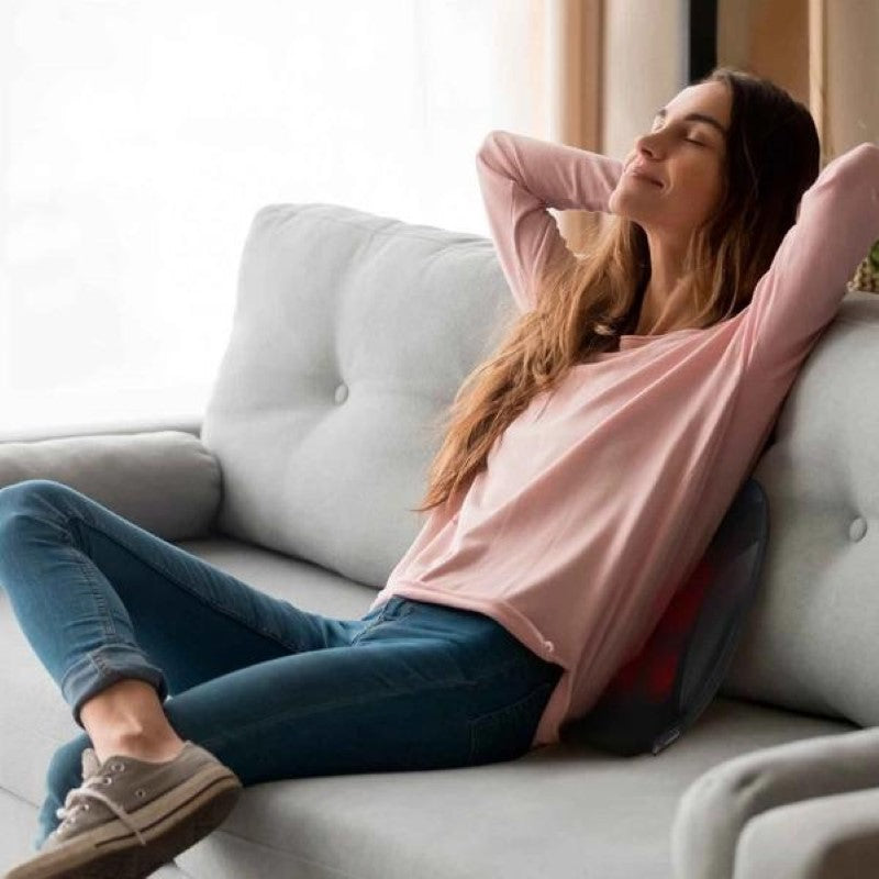 Portable Massager with eight rolling heads, 3D technology, heating function, and ergonomic design for soothing relaxation on-the-go.