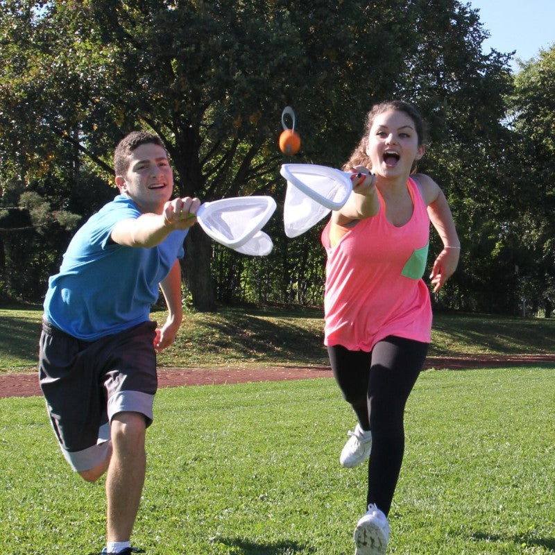 SlingBall Game featuring two rackets and balls for easy throw and catch fun, perfect for outdoor gatherings and all ages.