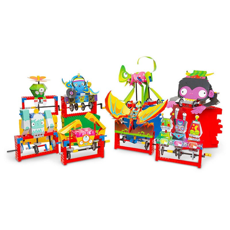 Colorful LEGO Gear Bots Kit with 62 pieces for building interactive kinetic sculptures and enhancing STEM skills.