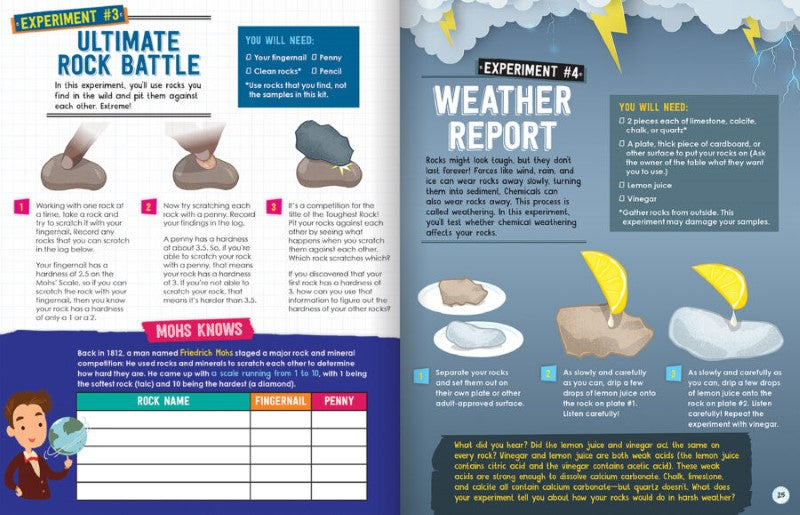Colorful rocks and minerals set with tools for hands-on geology experiments and geode creation for aspiring young geologists.