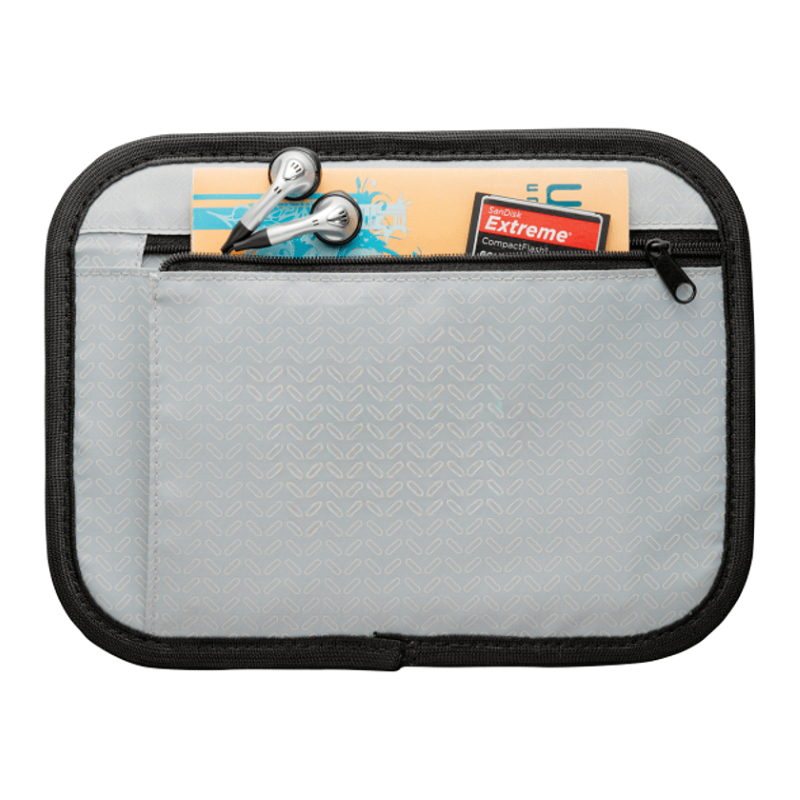 Tech Organiser in durable nylon with zippered compartment for cables, phones, and USB sticks, ideal for travel and home use.